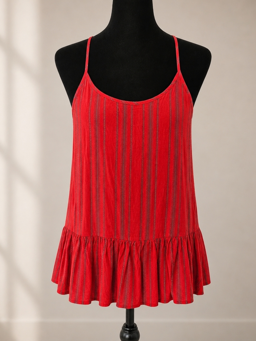 Red Striped Ruffle Hem Cami Tank